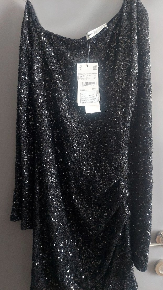 Siyah Parlak Uzun Kollu Abiye Elbise - Görsel 4