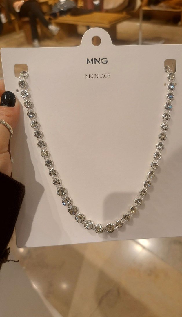 Gri Kristal Detaylı Zincirli Mango Kolye - Görsel 2