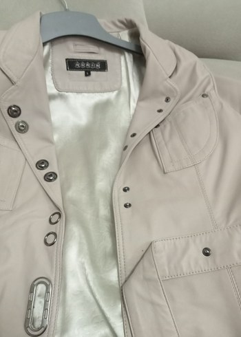 pudra renk deri ceket - Görsel 4