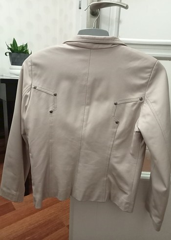 pudra renk deri ceket - Görsel 2