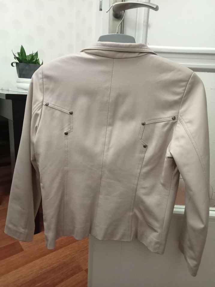 pudra renk deri ceket - Görsel 2