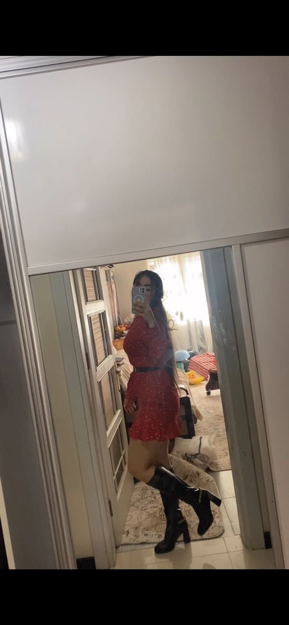 Uzun Kollu Kırmızı Mini Elbise - Görsel 2