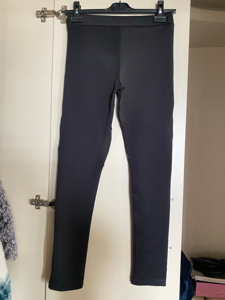 Siyah Deri Detaylı Biker Tayt - Görsel 2