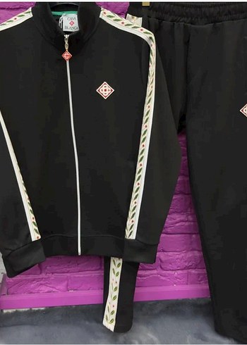 CASABLANCA Erkek Eşofman Takımı  Şerit Detaylı Siyah Üst + Alt - Görsel 2