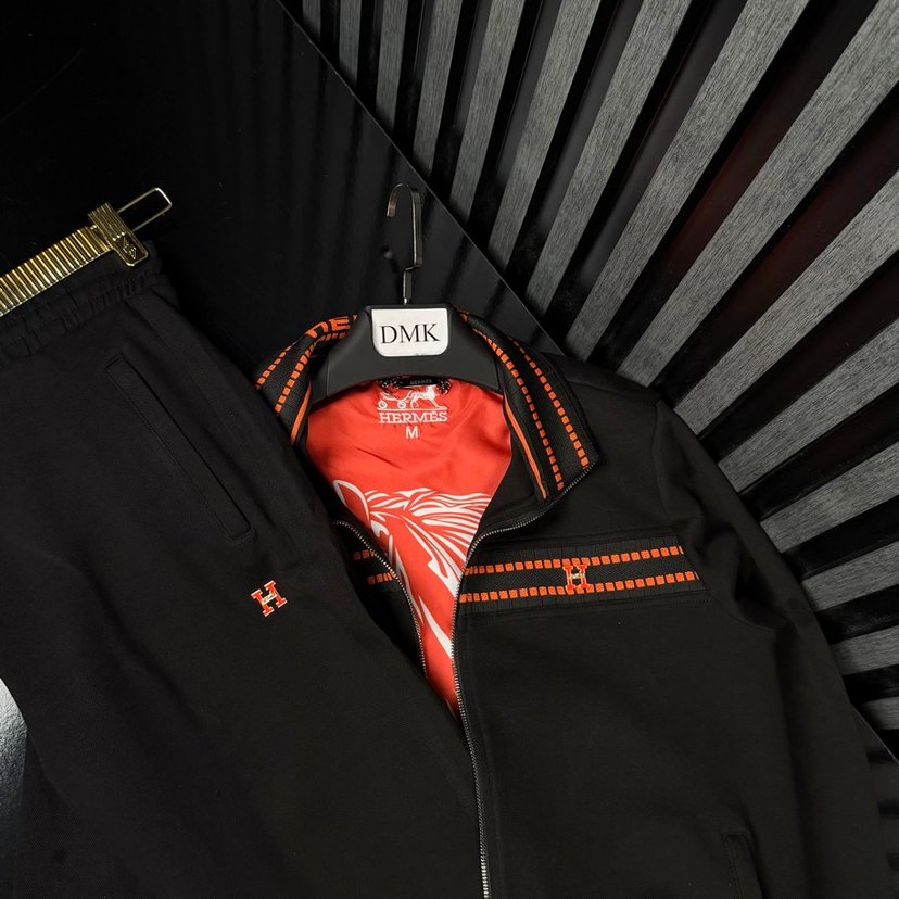 Hermès Logolu Siyah Erkek Ceket  Şık & Spor - Görsel 3