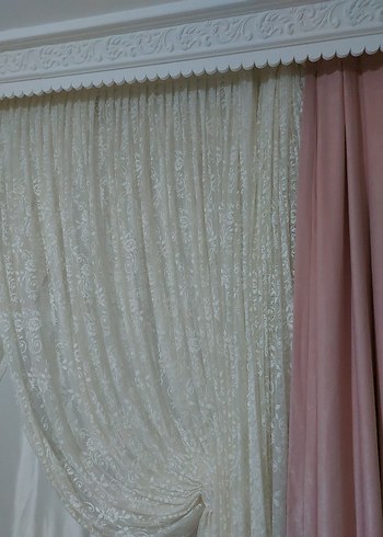 Nakışlı Pudra Pembe Yatak Örtüsü ve perde seti - Görsel 3