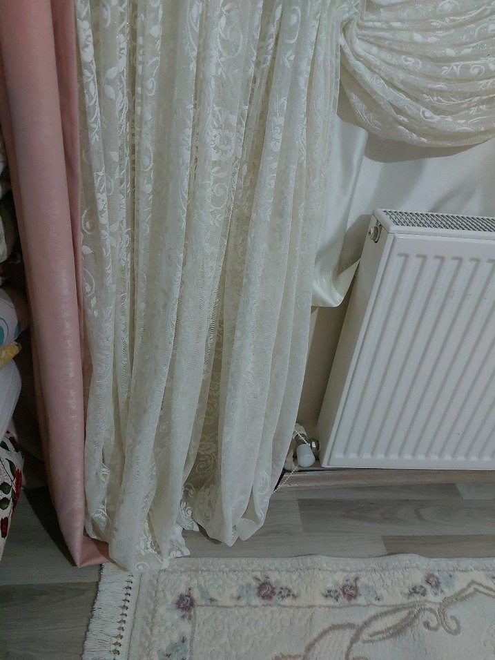 Nakışlı Pudra Pembe Yatak Örtüsü ve perde seti - Görsel 5