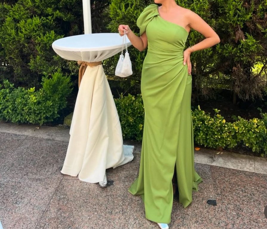 Yeşil Drapeli Uzun Abiye Elbise - Görsel 2