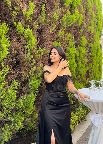 Siyah Straplez Uzun Abiye Elbise - Görsel 4