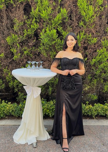 Siyah Straplez Uzun Abiye Elbise - Görsel 2