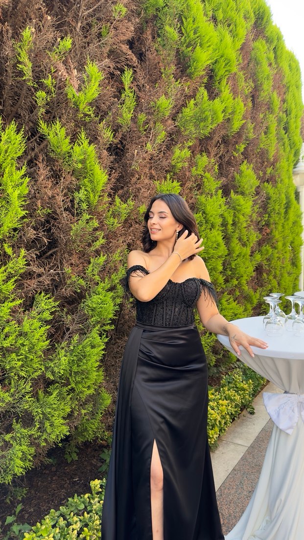 Siyah Straplez Uzun Abiye Elbise - Görsel 4