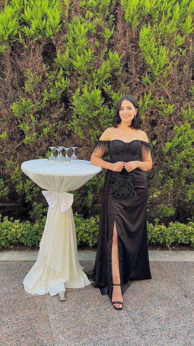 Siyah Straplez Uzun Abiye Elbise - Görsel 2