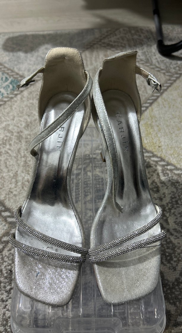 Marjin Beyaz Saten Taşlı Stiletto Abiye Ayakkabı - Görsel 2