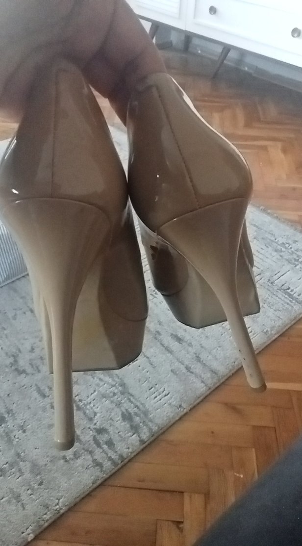 Bej Parlak Rugan abiye ayakkabı modeli Stiletto - Görsel 4