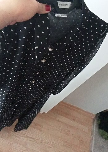 Siyah Puantiyeli Düğmeli Uzun Elbise - Görsel 5