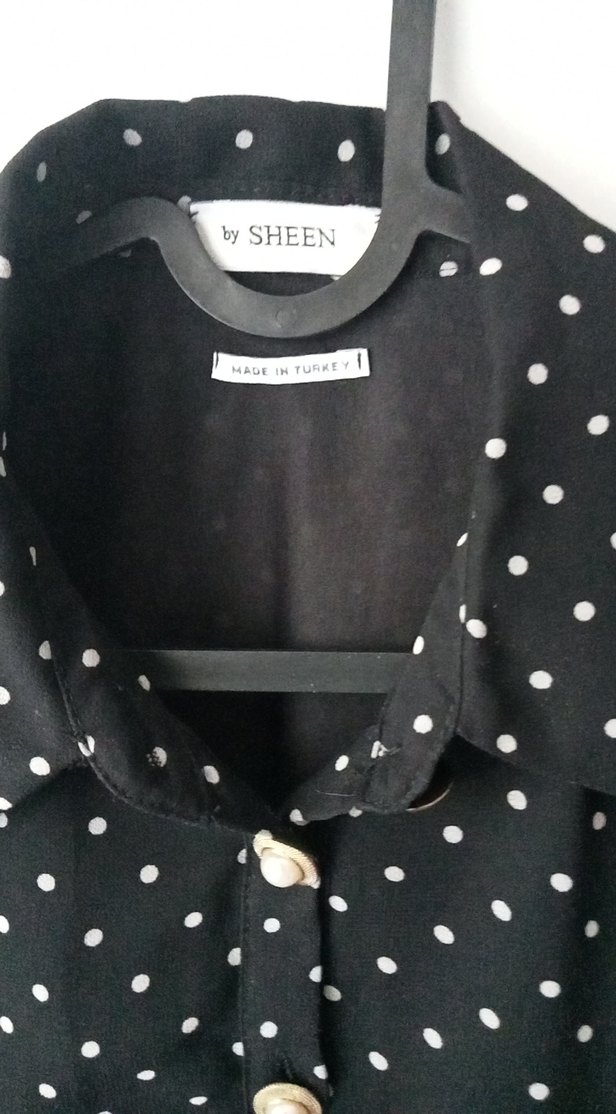 Siyah Puantiyeli Düğmeli Uzun Elbise - Görsel 4