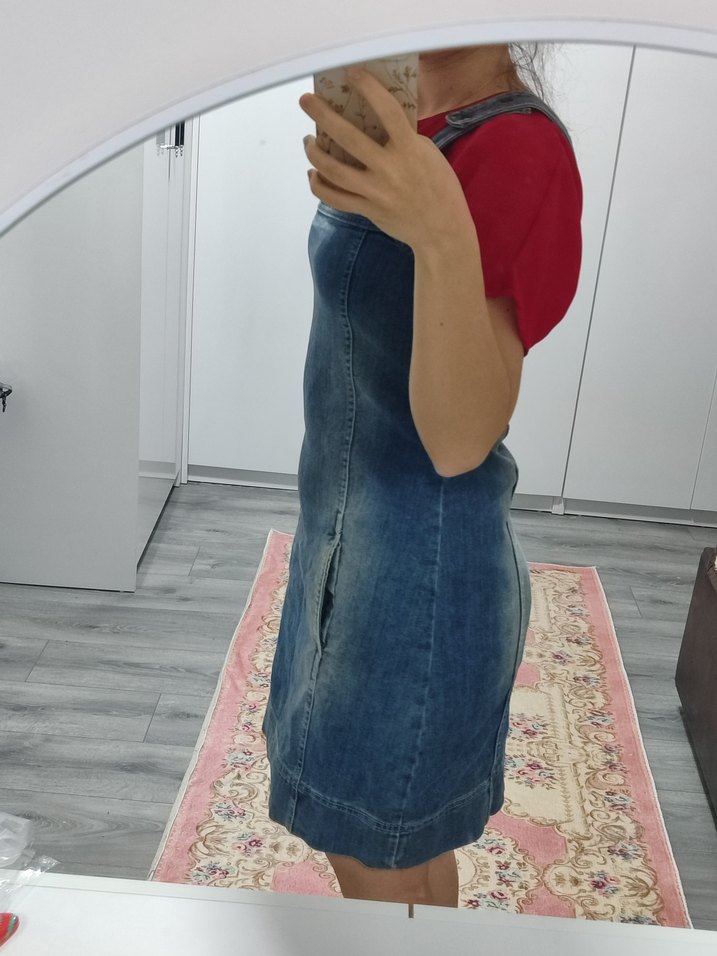 Mavi Denim Kısa Salopet Elbise - Görsel 2