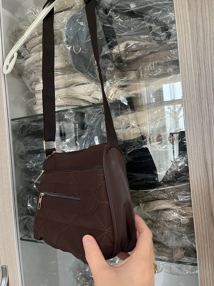 Kahverengi Deri Fermuarlı Kadın Çanta - Görsel 5