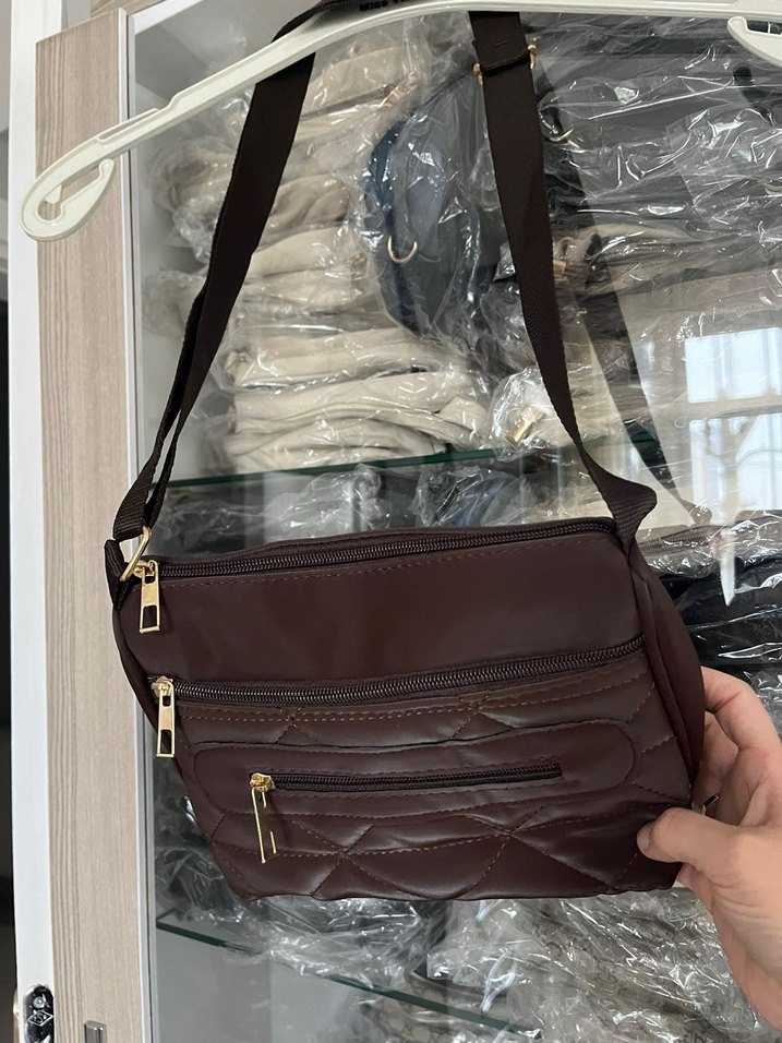 Kahverengi Deri Fermuarlı Kadın Çanta - Görsel 3