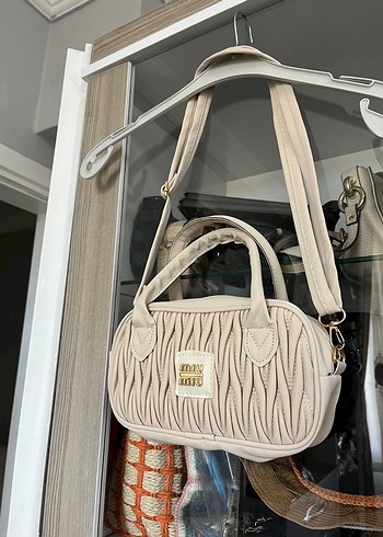 Bej Baskılı Deri Kadın El Çantası - Görsel 11