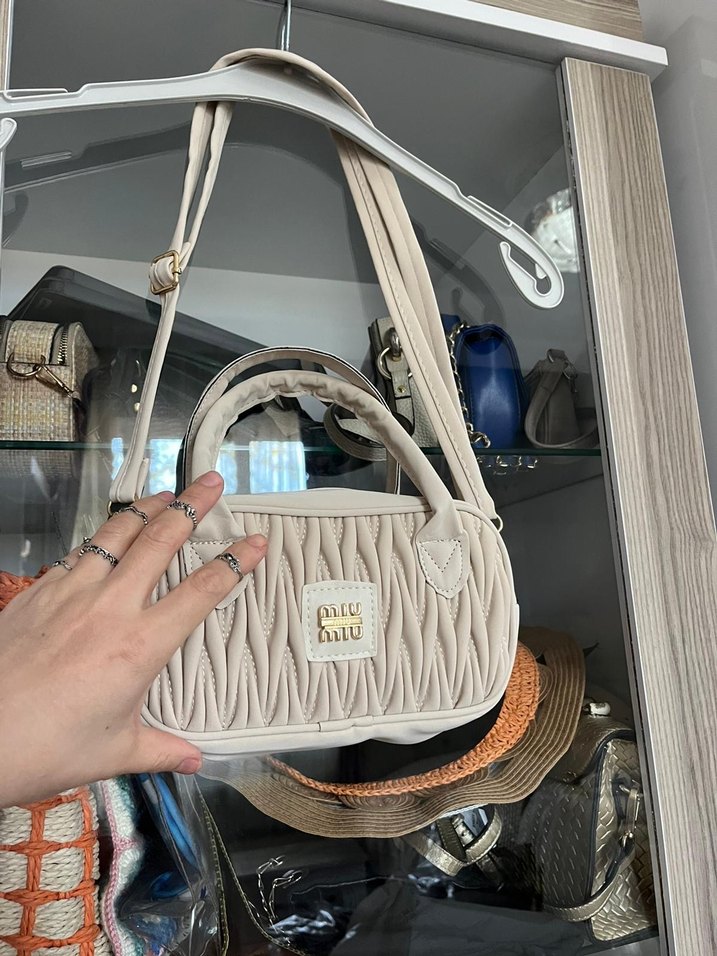 Bej Baskılı Deri Kadın El Çantası - Görsel 4