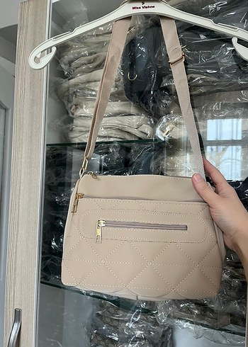 Bej Fermuarlı Kadın Omuz Çantası - Görsel 4