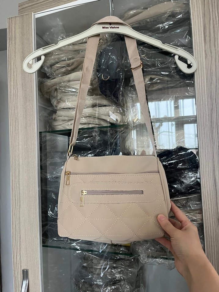 Bej Fermuarlı Kadın Omuz Çantası - Görsel 2