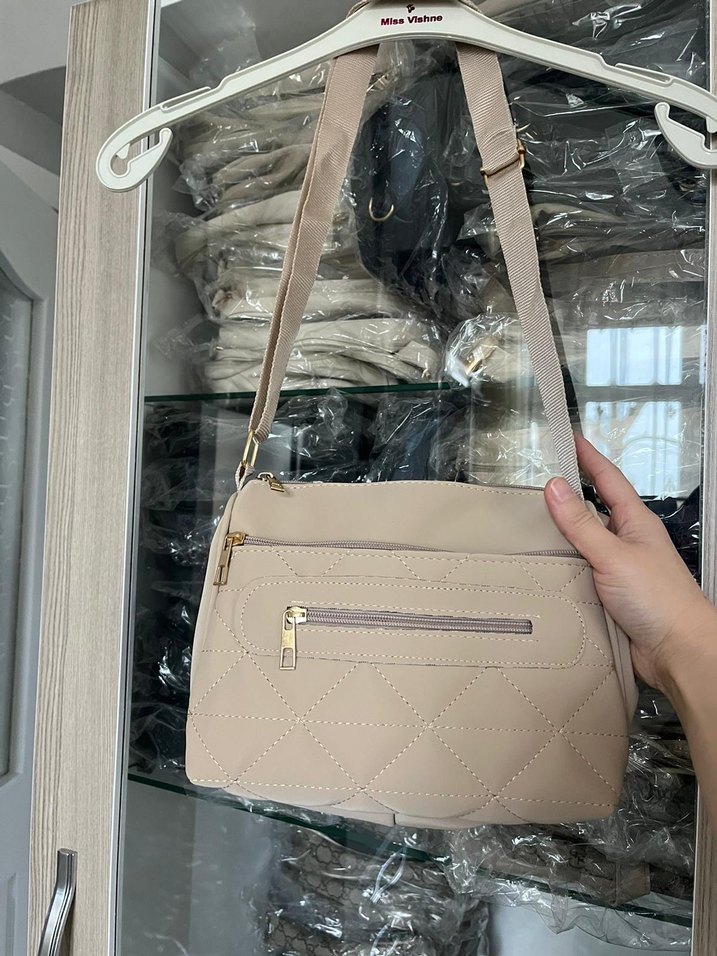 Bej Fermuarlı Kadın Omuz Çantası - Görsel 4