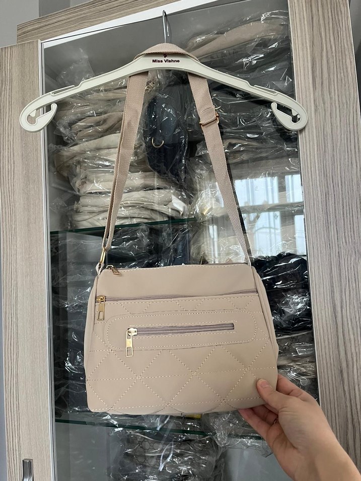 Bej Fermuarlı Kadın Omuz Çantası - Görsel 3