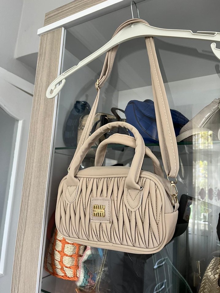 Bej Deri Nakışlı Fermuarlı Kadın Çanta - Görsel 3