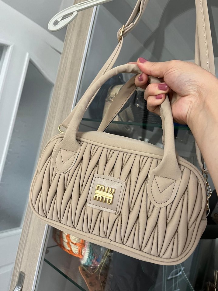 Bej Deri Nakışlı Fermuarlı Kadın Çanta - Görsel 4