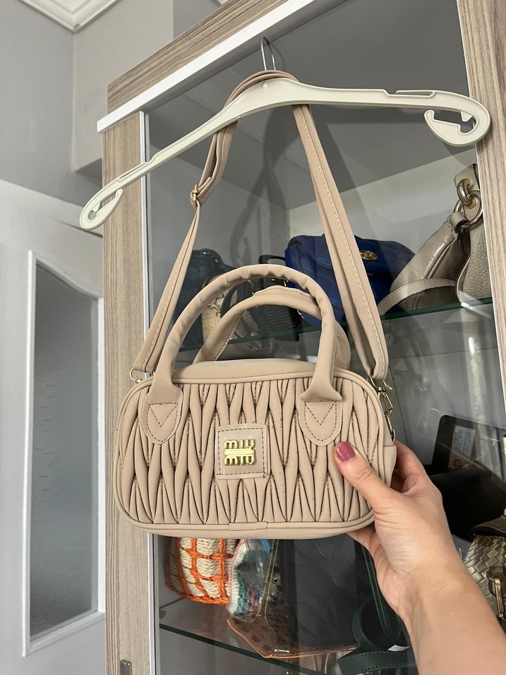 Bej Deri Nakışlı Fermuarlı Kadın Çanta - Görsel 2