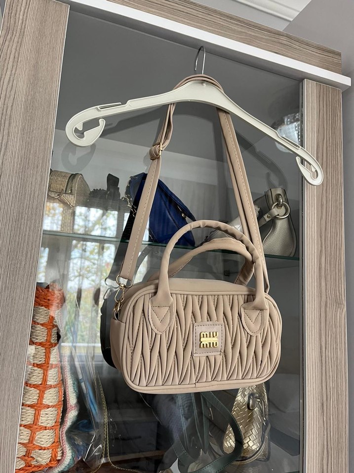 Bej Deri Nakışlı Fermuarlı Kadın Çanta - Görsel 5