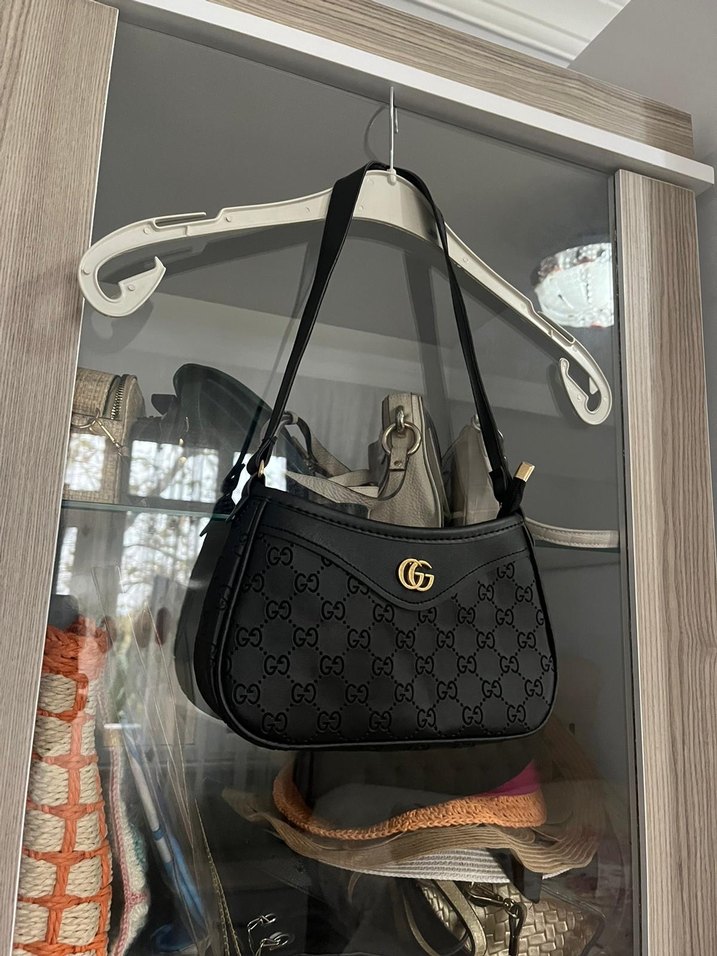 Siyah Baskılı Deri Kadın Omuz Çantası - Görsel 5