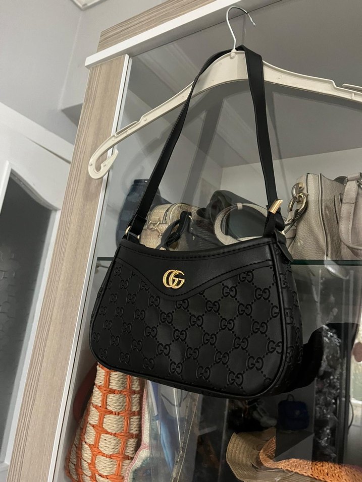 Siyah Baskılı Deri Kadın Omuz Çantası - Görsel 3