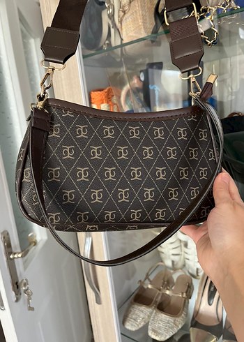 Kahverengi Deri Baskılı Kadın Çanta - Görsel 6