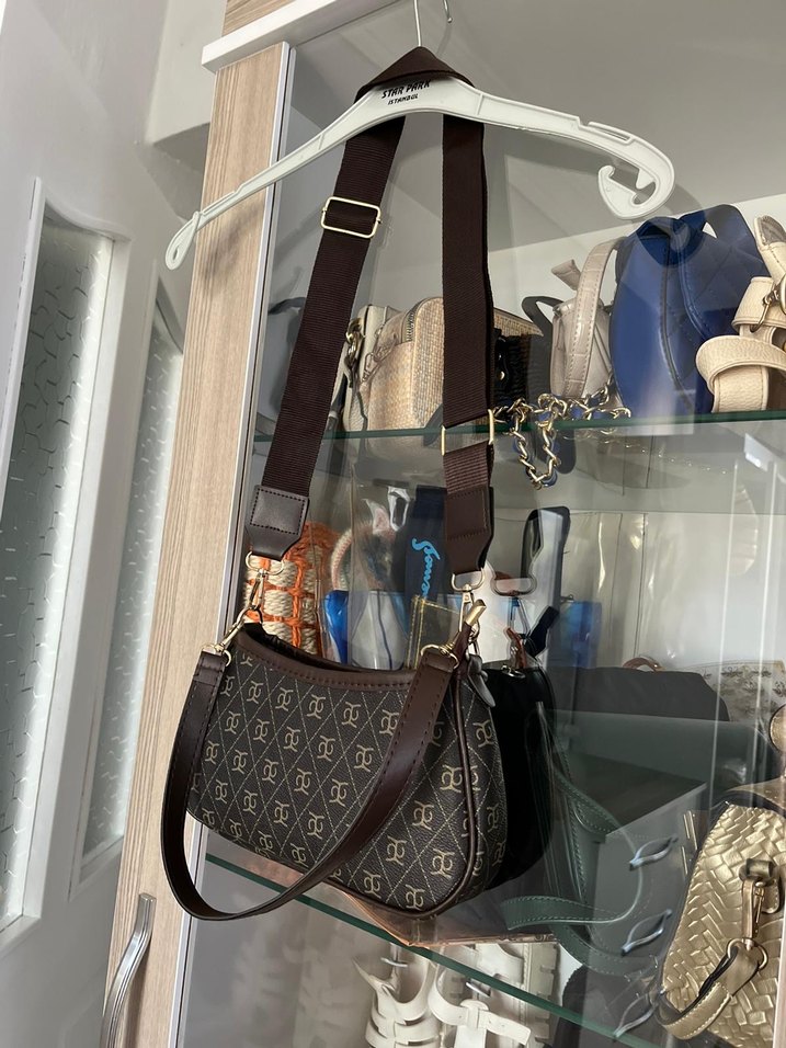 Kahverengi Deri Baskılı Kadın Çanta - Görsel 4