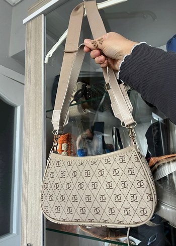 Bej Baskılı Tokalı Kadın Omuz Çantası - Görsel 6