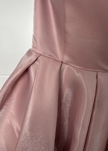 Pembe Parlak Mini Drapeli Straplez Elbise - Görsel 4