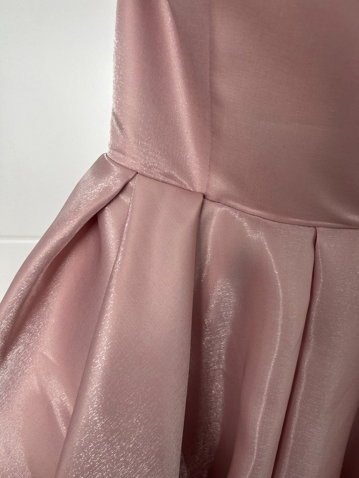 Pembe Parlak Mini Drapeli Straplez Elbise - Görsel 4