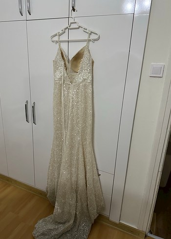 Beyaz Drapeli Uzun Abiye Gelinlik - Görsel 2