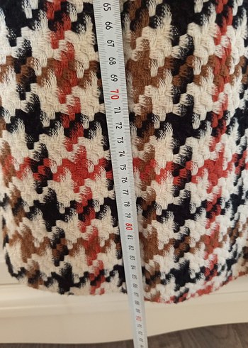 Kaz Ayağı Desenli Düğmeli Kaban Turuncu siyah kahverengi - Görsel 3