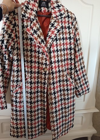 Kaz Ayağı Desenli Düğmeli Kaban Turuncu siyah kahverengi - Görsel 2