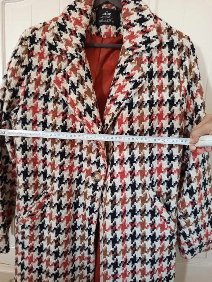 Kaz Ayağı Desenli Düğmeli Kaban Turuncu siyah kahverengi - Görsel 4