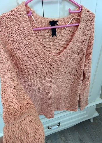 X Side LC Waikiki Pembe V Yaka Örgü Kadın Kazak - Görsel 2