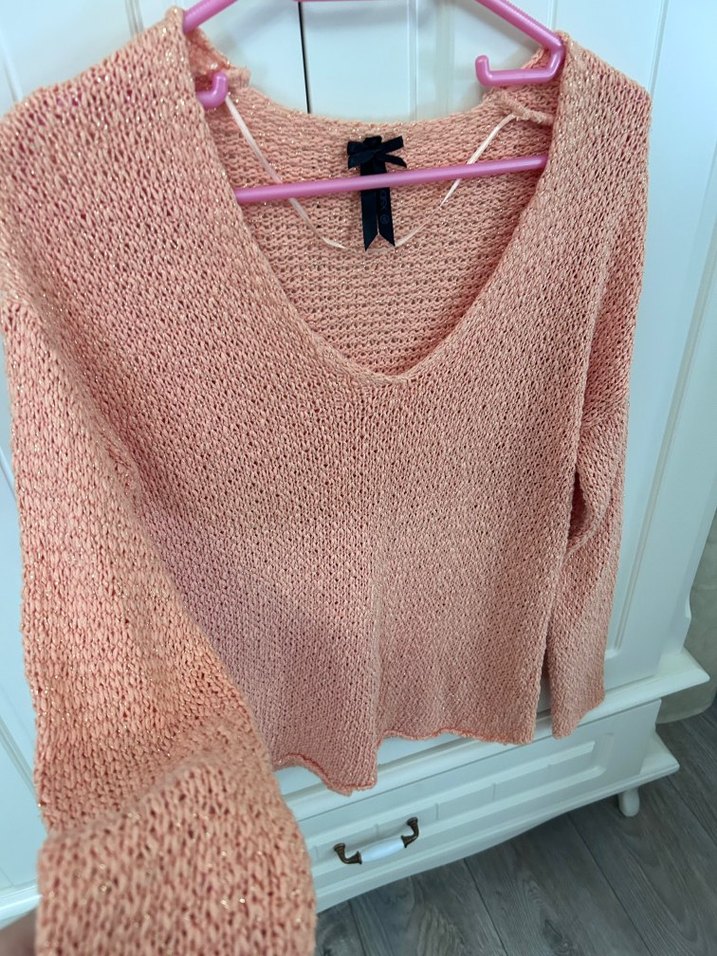 X Side LC Waikiki Pembe V Yaka Örgü Kadın Kazak - Görsel 2