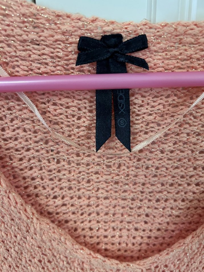 X Side LC Waikiki Pembe V Yaka Örgü Kadın Kazak - Görsel 3