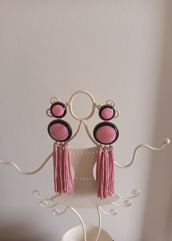 Pembe Püsküllü Uzun Küpe - Görsel 3