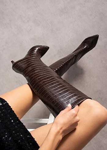 Kahverengi croco Desenli Dizüstü Kadın Çizme - Görsel 3
