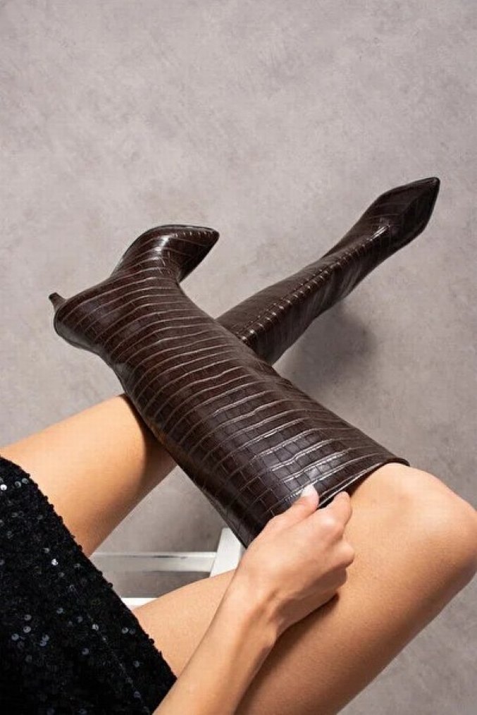 Kahverengi croco Desenli Dizüstü Kadın Çizme - Görsel 3